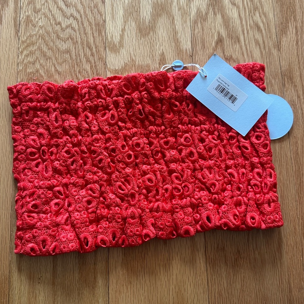 NWT Hill House June Nap Top Poppy Red Scallop Lace Size M - Picture 2 of 4